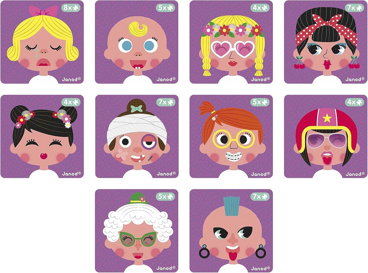 Janod MagnetiBook 66 pc Magnetic Girl Crazy Face Dress Up Game - Ages 3+ - Creative Play - Enhances Creativity and Learning - Includes 55 Magnetic Pieces and 10 Cards