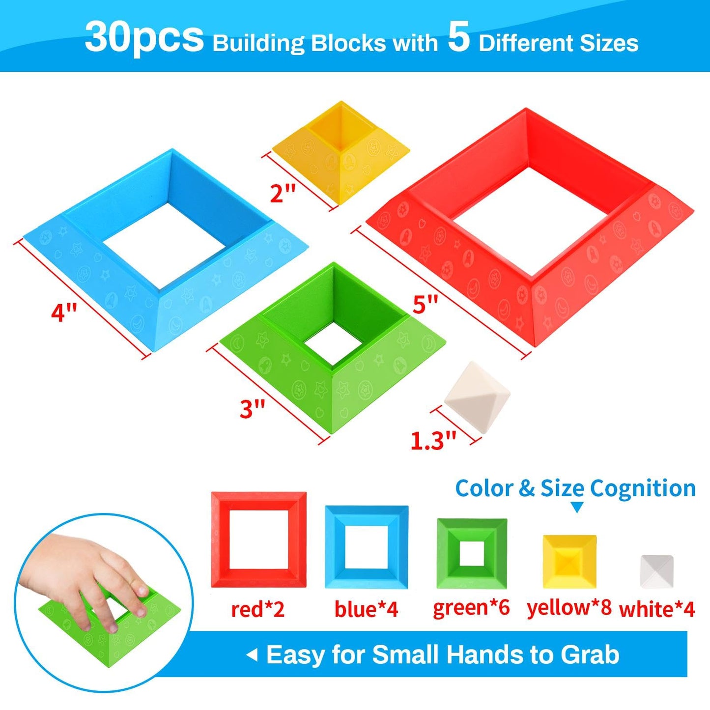 Hieoby Montessori Toys for Toddlers Boys Girls Preschool Learning Activities 30Pcs Building Blocks Stacking Educational Toys STEM Toddler Manipulatives Birthday Gifts Toddler Toys for 3 4 Year Old