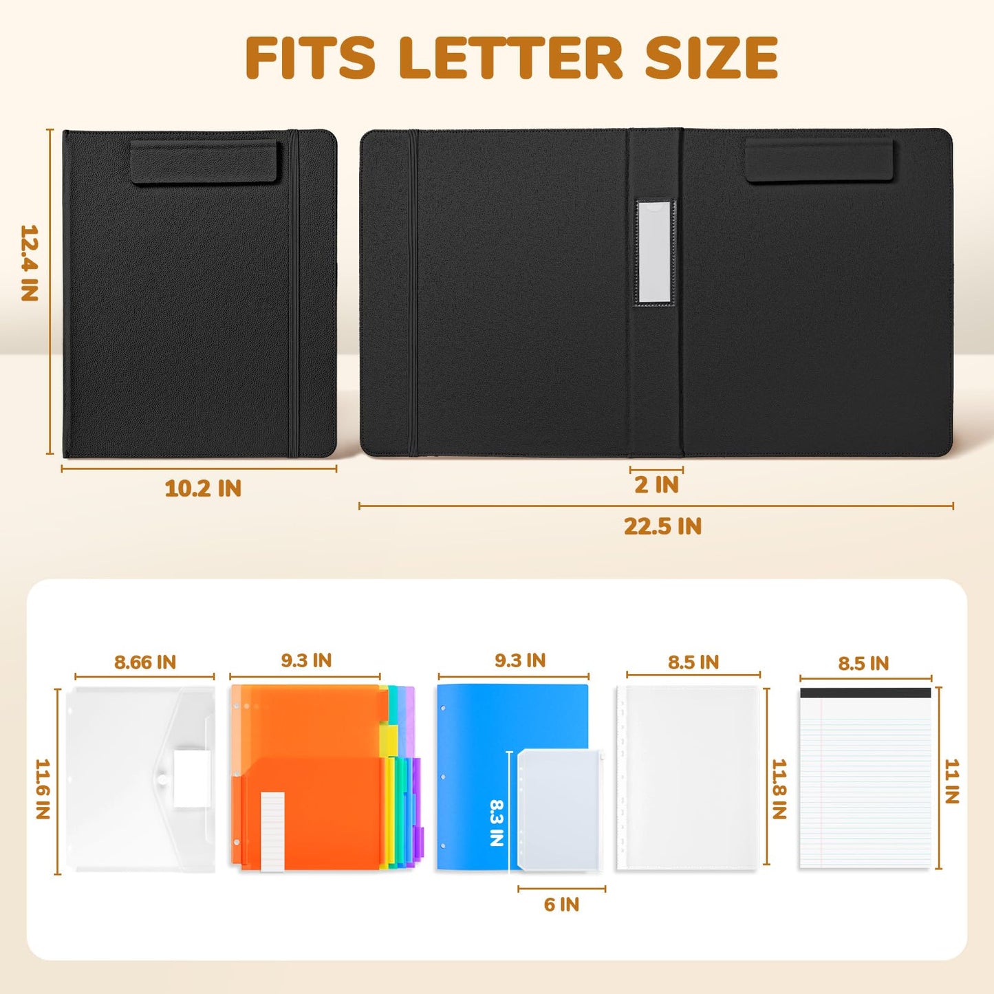 JoyCat 3 Ring Binder Clipboard with Storage,12.4"x10.2"Magnetic Clipboard Folder with 5 Expandable Folders,Refillable Lined Notepad (11" x 8.5"),Ideal for School Office Nursing(Black)