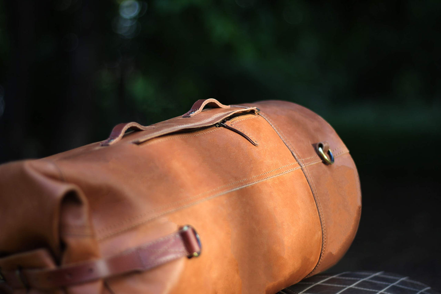 Trip Machine Company Full Grain Leather Military Inspired Motorcycle Duffel Bag 24L Saddlebag Weekender with Shoulder Strap, Mounting Straps & Rain Cover (Vintage Tan)
