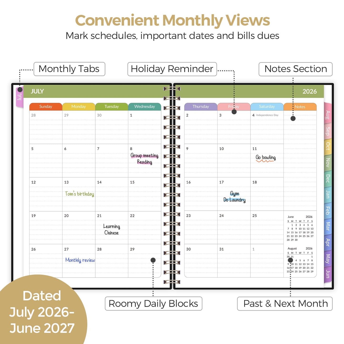 SKYDUE Teacher Planner 2026-2027 Academic Year, 8.5" x 11" Lesson Plan Book, July 2026-June 2027, 162 Pages, Monthly Tabs, Stickers, Weekly Lesson Planning, Student Tracking & Classroom Organization, Black