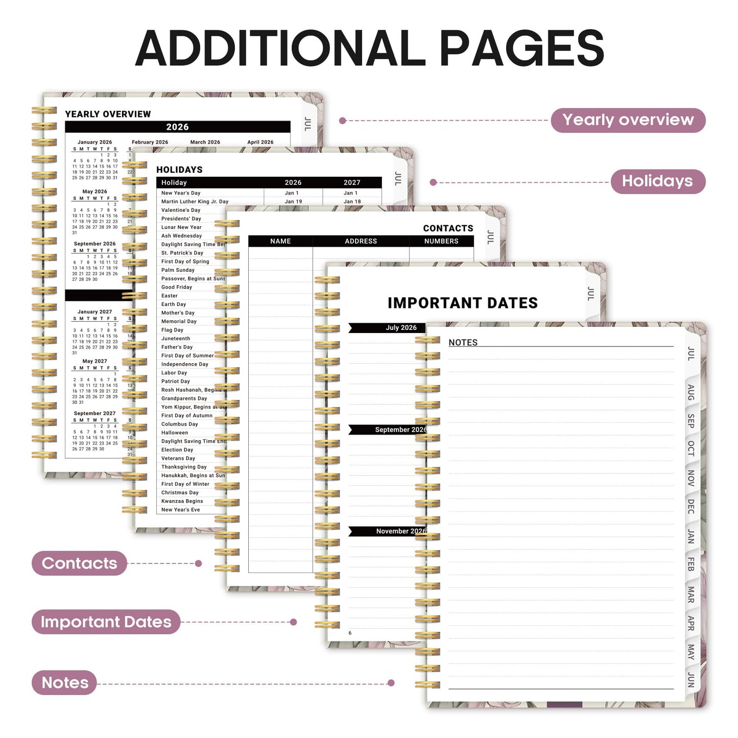 Planner 2026-2027, Academic Year Weekly and Monthly Calender Planner, from Jul 2026 - Jun 2027, Spiral Bound School Planning Book, Perfect for Teacher, Student, Women & Men, A5 (6.3" x 8.5"), Soft Peony