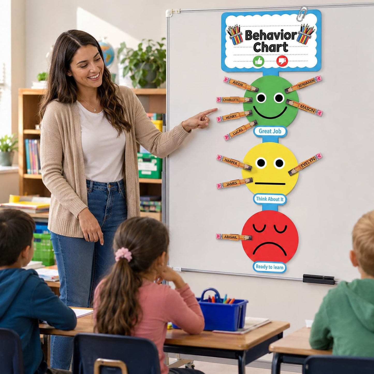 Poola Voidra Classroom Behavior Chart for Teachers Felt Reward System with 30 Wooden Clips & 6 Magnetic Tabs Classroom Management Tool for Homeschool Student Learning Performance Behavior(English)