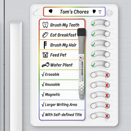 Chore Chart for Kids Dry Erase Chore Board ADHD Tools for Kids to Do List Checklist Task Board Routine Chart Planning Board for Fridge with 10 Sliders and Magnetic Marker, White and Rainbow, 1 Pack