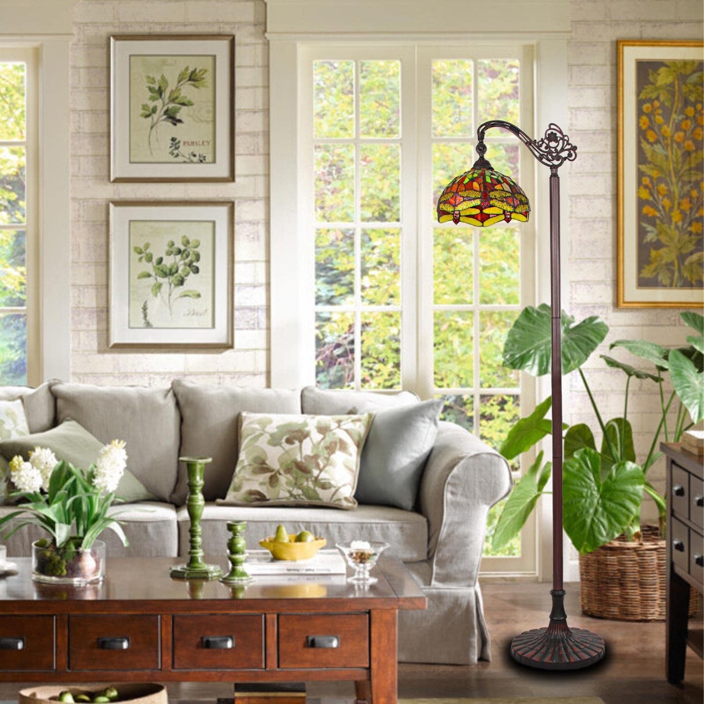Chloe Lighting Empress Dragonfly Floor Lamp Tiffany-Style 1 Light 11in Wide Multicolor CH3T471RD11-RF1