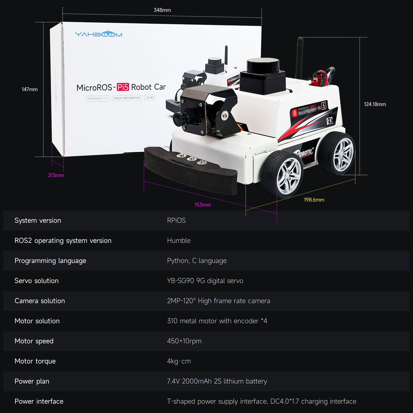 Yahboom AI Visual ROS2 Smart Robot Car Kit for Raspberry Pi 5 2DOF Carmer Autonomous Driving Lidar Stem Education Project for Teen Engineers Students (Without Raspberry Pi5)