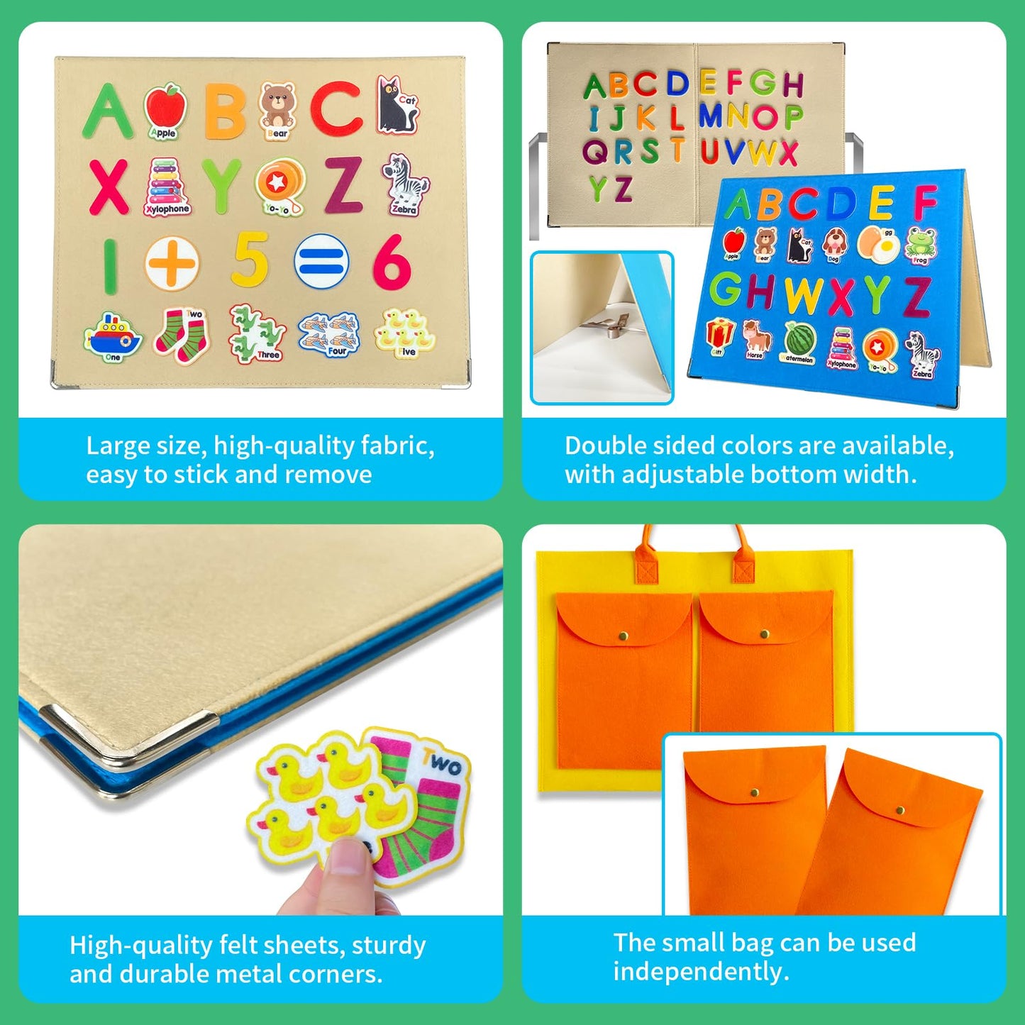Foldable,Freestanding Felt Flannel Board Set for Toddlers,With 75 Felt Learning Letters Numbers Pieces,Double-Sided,With Storage Bag,for Parent-Child Story Time,Preschool,Classroom,Journey Time
