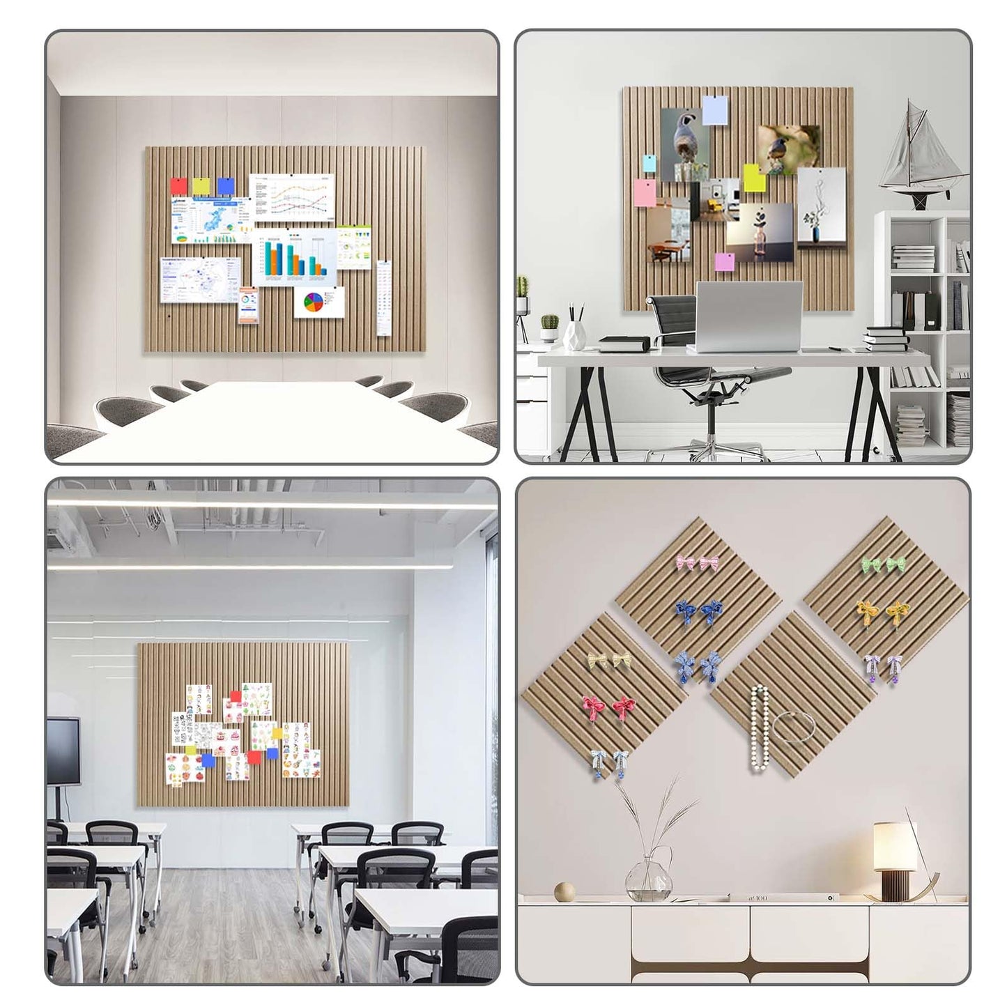 Large Cork Boards for Walls 48"x 36" - 1/2” Thick Bulletin Board, 12 Pack Felt Wall Tiles with Slat Wall Paneling, Pin Board Cork Boards Office - Tan