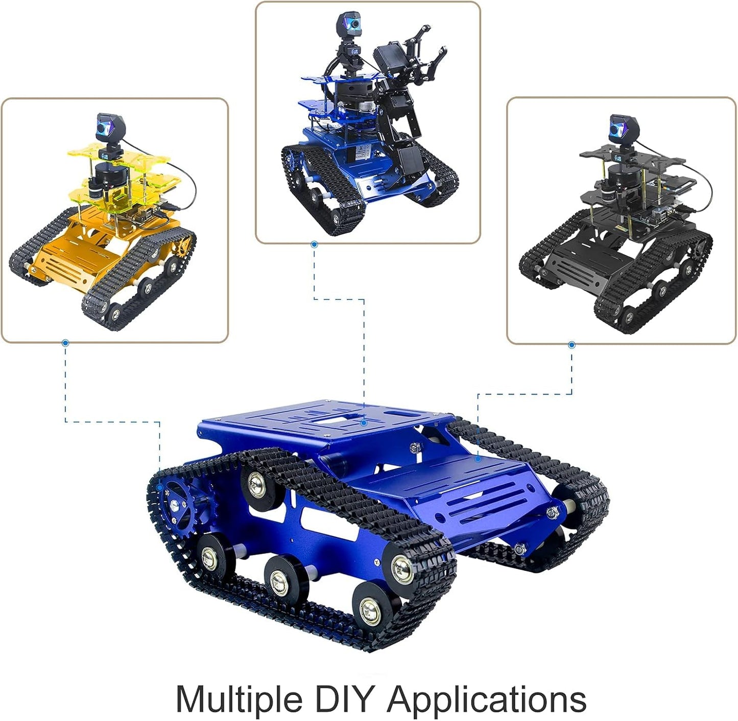 Smart Robot Car Chassis Kit Full Metal Big Tank Chassis with 2WD Motors for Arduino Raspberry Pi Jetson Python DIY Smart Car Learning Kit(Blue1, with Encoder Motor)