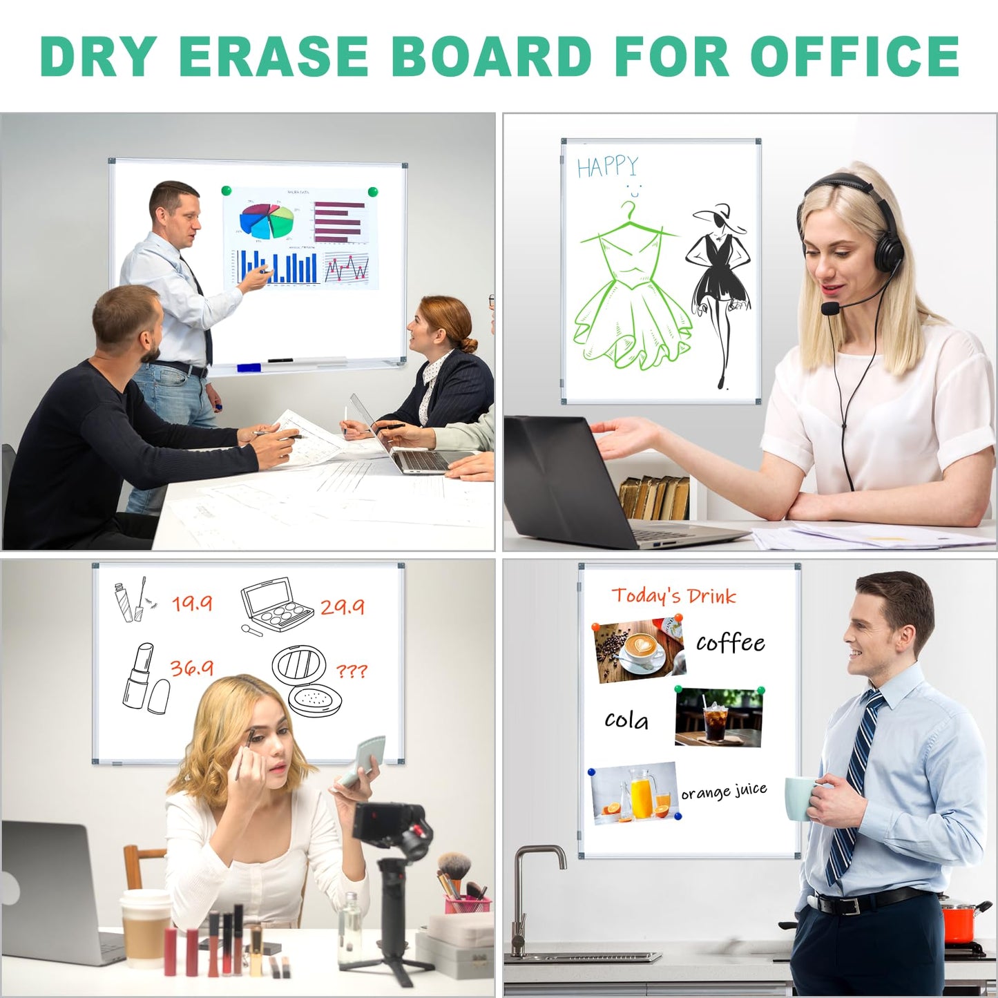 H-Qprobd 3' x 2' Whiteboard Dry Erase White Board for Wall 36x24 (2pcs) Magnetic Boards for Office Classroom & Home, Small Wall Whiteboard Including 6 Markers, 20 Magnets, 2 Erasers