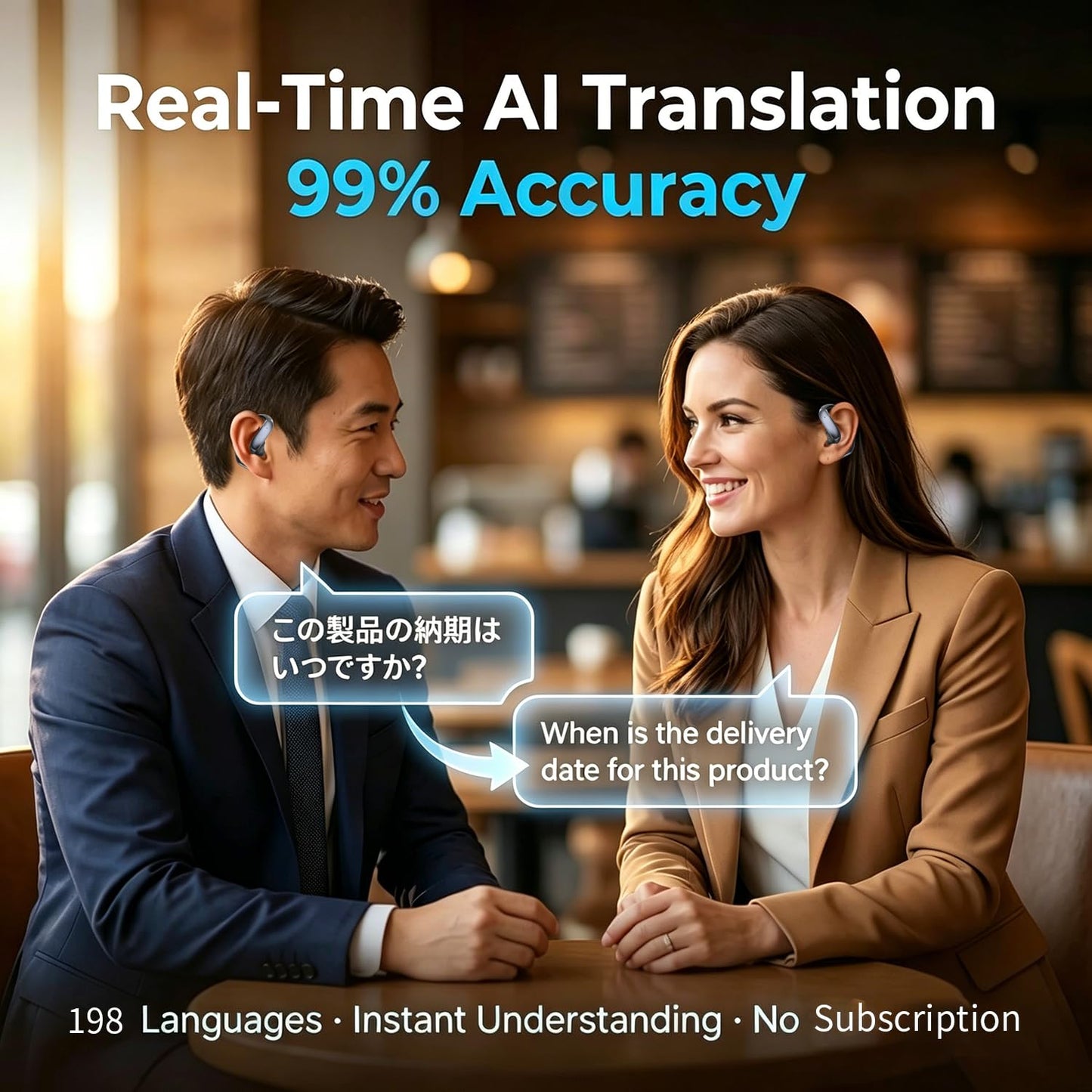 bluemaison Real-Time Translation Earbuds, 198+ Languages Two-Way Translator, Audifonos Traductores Inglés Español, 4-in-1 Translating Headphones for Travel, Business & Learning - Space Grey