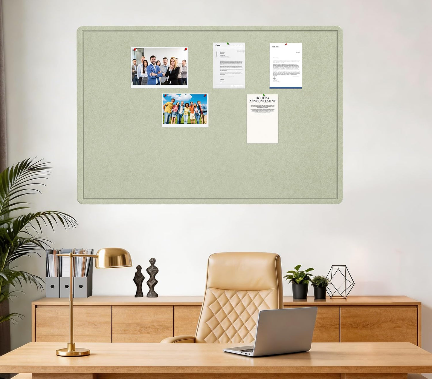 Large Bulletin Board, 60 X 36 inches Cork Board with 30 Pushpin, 5' x 3' Felt Cork Board Notice Pin Board, Self-Adhesive Vision Board Mood Board Foldable Photo Board for Wall - Sage Green