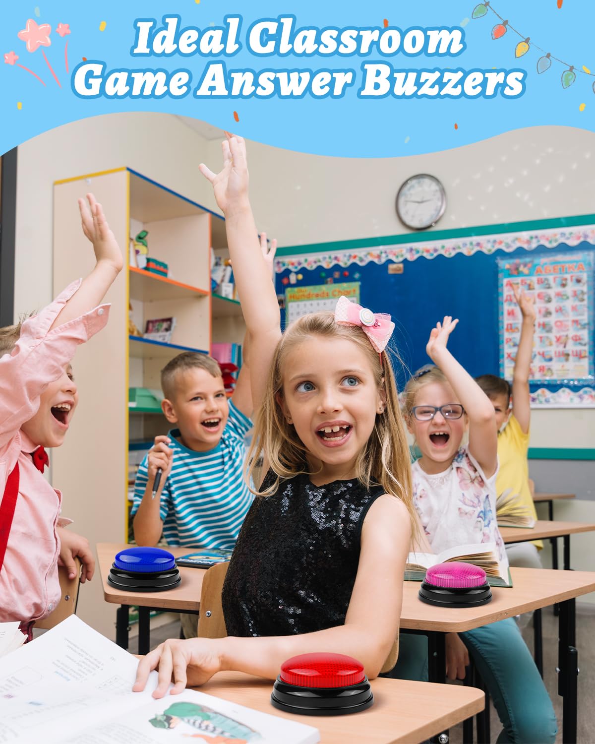 IBLESSU 6-Pack Buzzers for Trivia Games, Family Feud Jeopardy Buzzer, Game Buzzers with Lights and Sound, Answer Buzzers for Classroom, Buzzer for Game Show, Quizzes Party and Trivia Nights