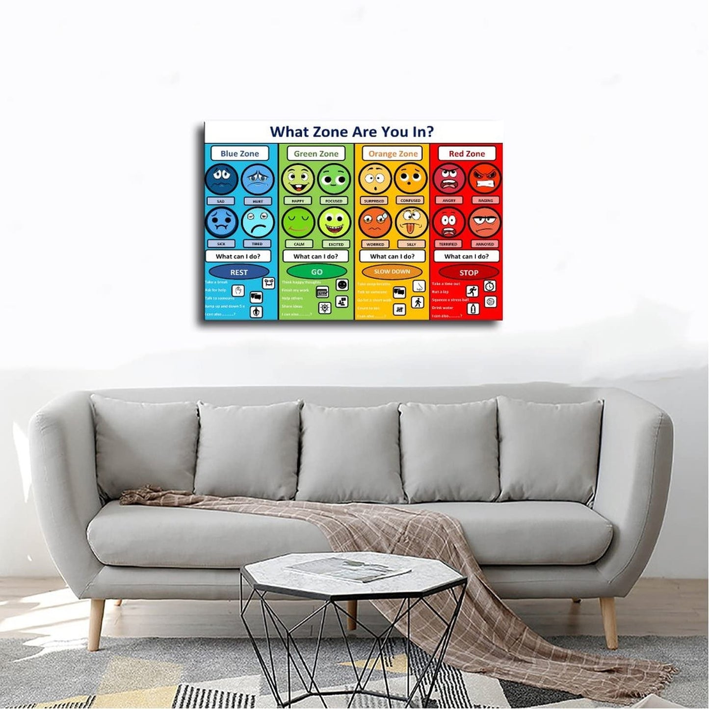 MYLU Emotional Management Zones Of Regulation Educational Poster 3 Canvas Poster Wall Art Decor Print Picture Paintings for Living Room Bedroom Decoration Unframe-style 08x12inch(20x30cm)