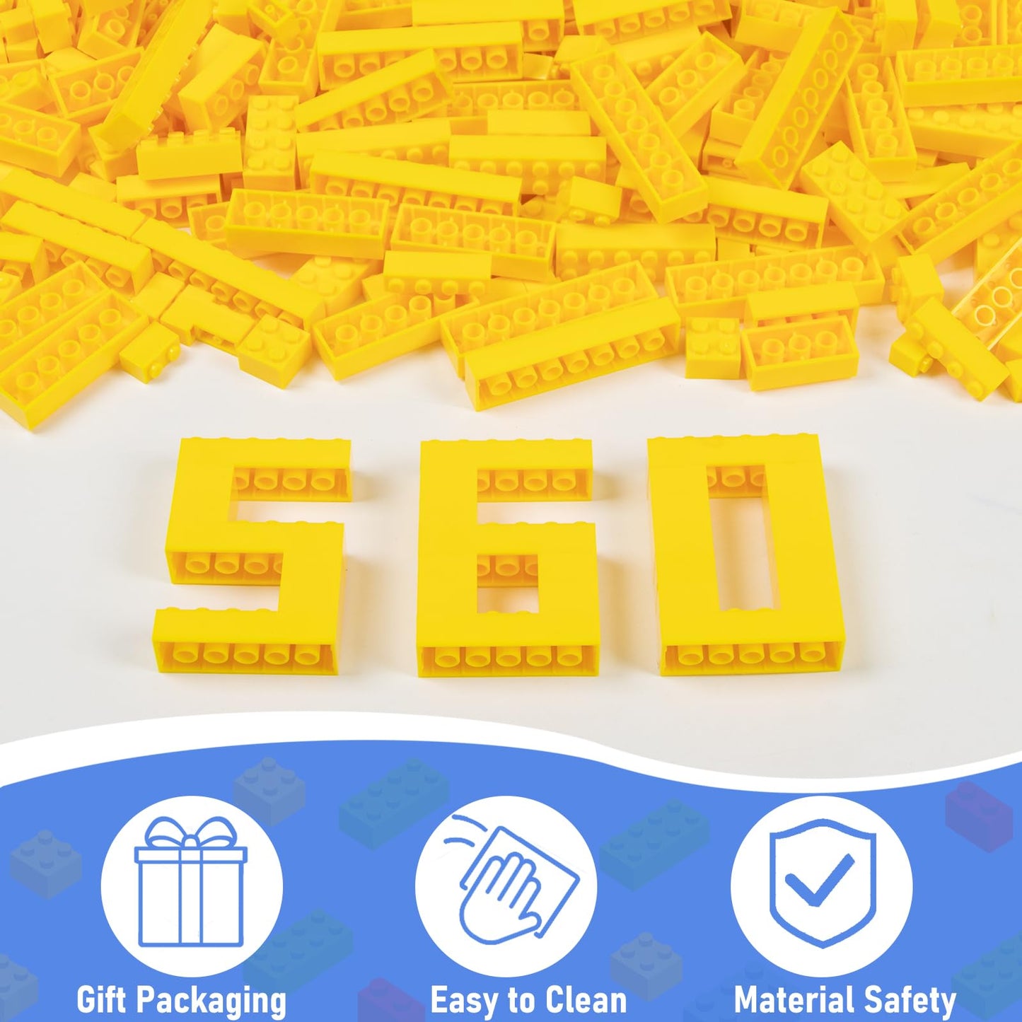 Cabeeskii 560 Pieces Yellow Classic Building Blocks Bulk with 2 Base Plates, Building Bricks in 7 Size, Compatible with All Major Bricks, for Kids & MOC Lovers