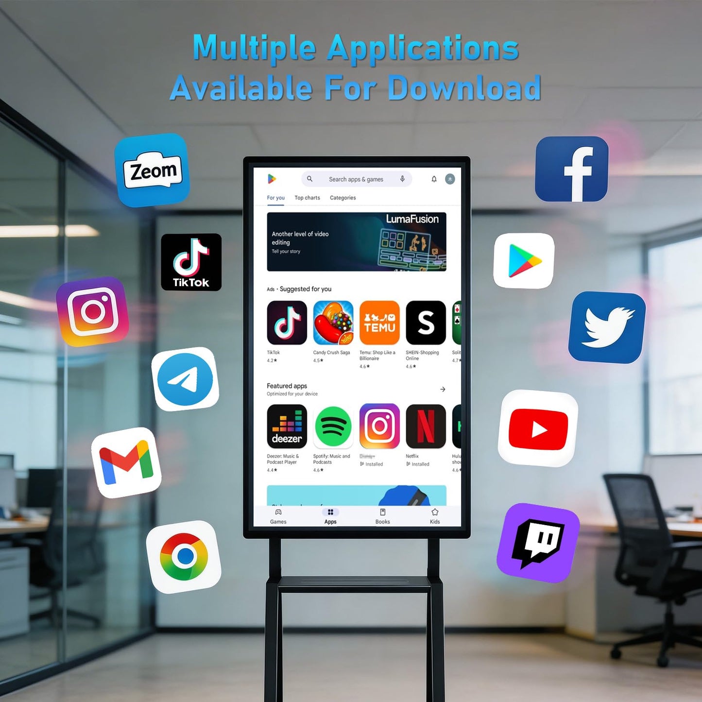 JYXOIHUB Smart Board, 55 Inch Digital Electronic Whiteboard and Smartboard for Classroom, Screen Mirroring for Live Streaming Capacitive Touchscreen, Displays and Player for Advertisin (Board Only)