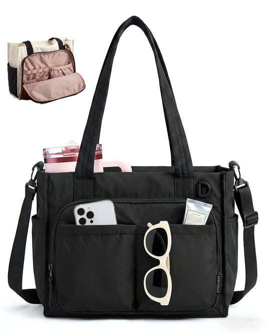 BAGSMART Tote Bag for Women, Work Bag fits 13.3"/15.6" Laptop, Puffy Travel Tote Handbag with 30oz/40oz Tumbler Holder
