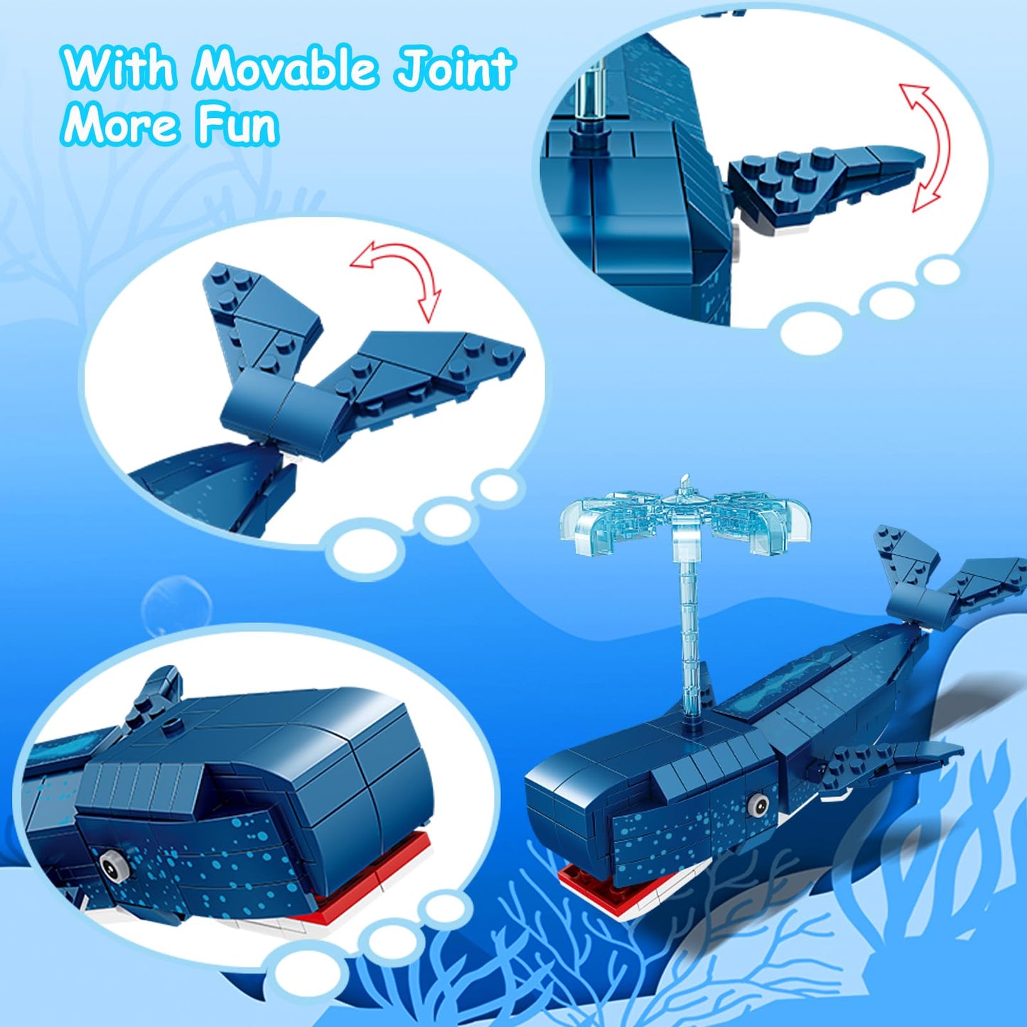 KAZI Whale Building Set,Deep Sea Creatures Building Blocks,Ocean Animal Toy for Kids Ages 8 9 10 Plus,Blue Whale Sea Animal Building Kit for Boys Girls,Birthday Gifts,Easter Basket Stuffers
