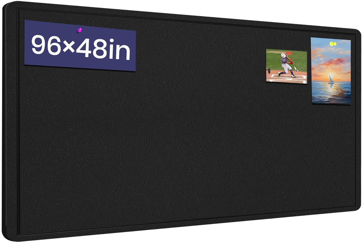 Extra Large Bulletin Board, 95 X 47 inches Cork Board with 30 Pushpin, 8' x 4' Felt Cork Board Notice Pin Board, Self-Adhesive Vision Board Mood Board Foldable Photo Board for Wall - Black