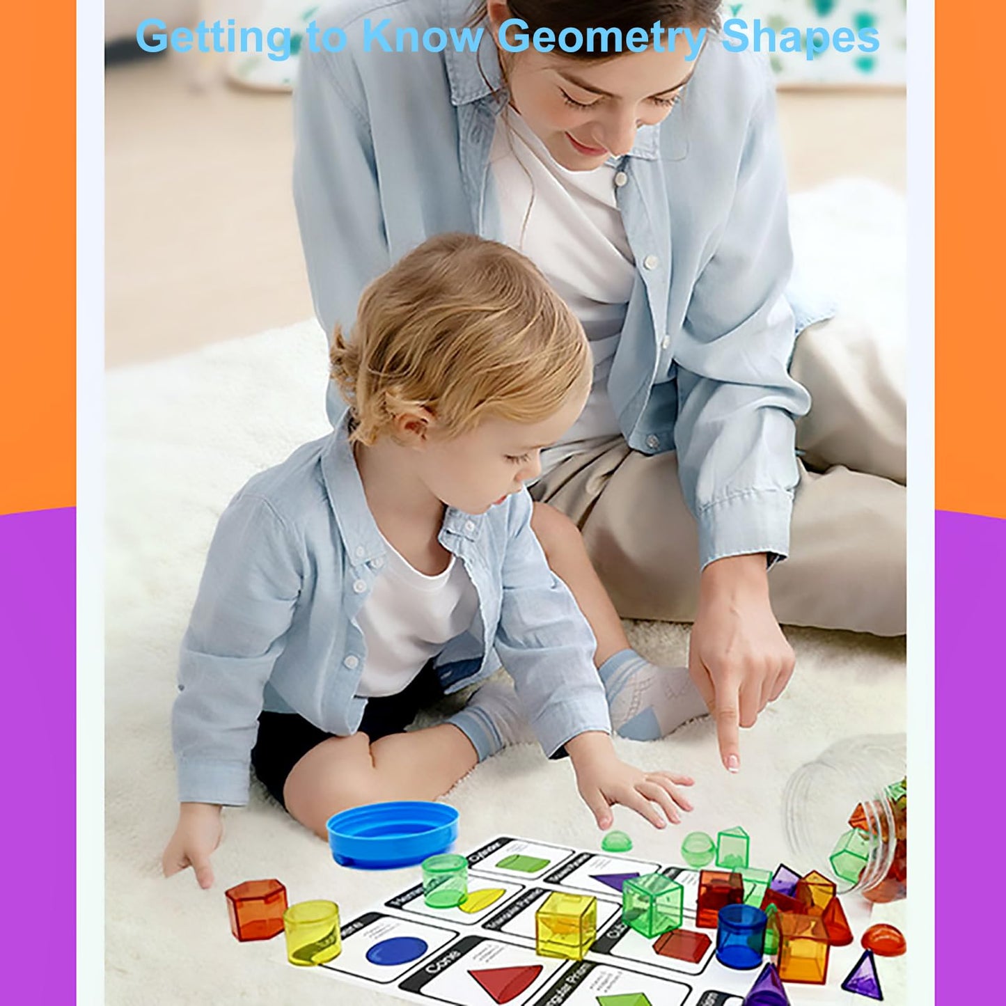EXBEPE 3D Geometric Solids 60 Pcs for Kids Translucent Geometric Shapes for Geometry Beginnings,Light Table Manipulatives Toy Math Helper School Supplies