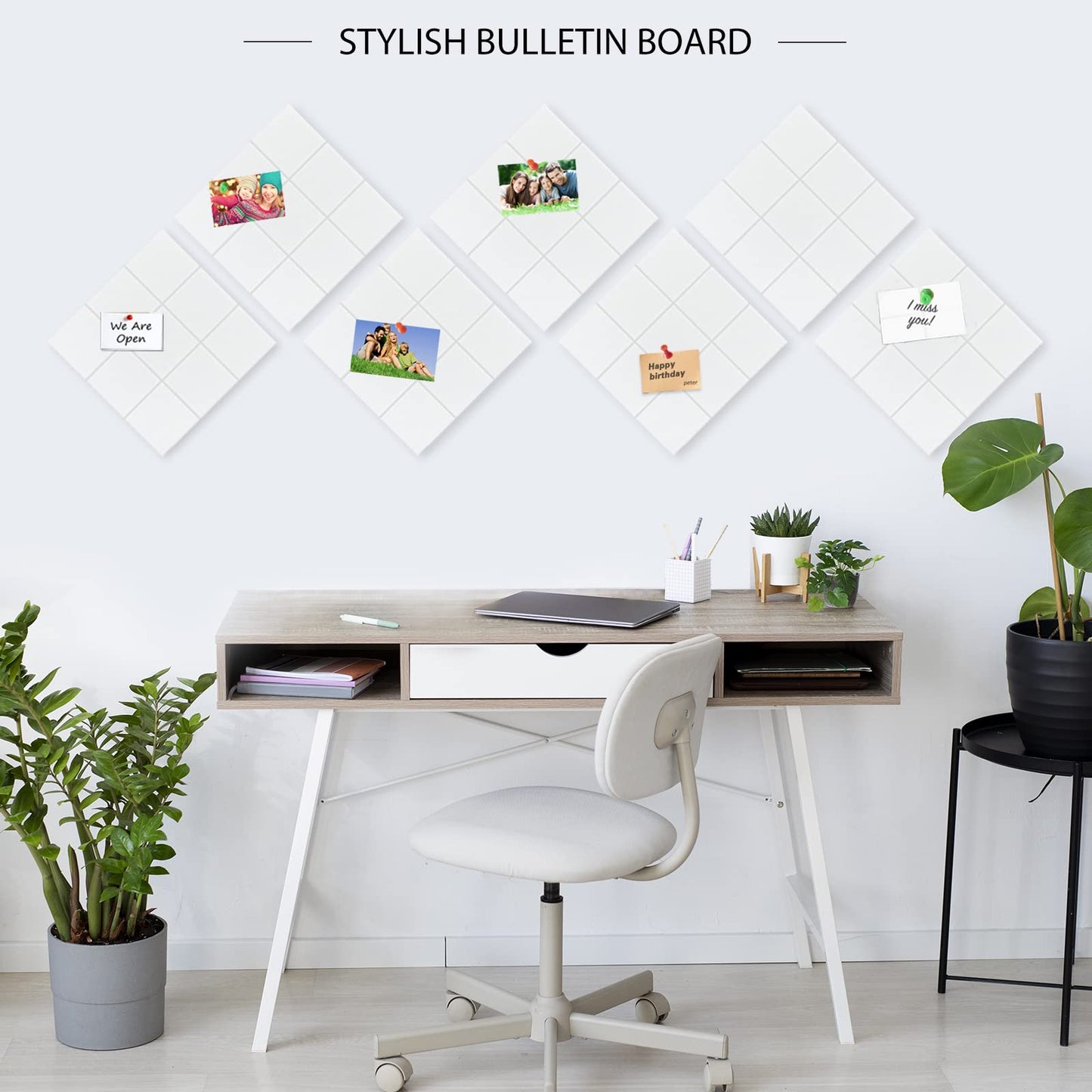 BXI Felt Bulletin Board - 12 X 12 X 3/8 Inches 6 Pcs Self-Adhesive Poster Cork Board with 30 Push Pins, Thick Pin Tiles Display Vision Board, Photo Picture Panels for Home Office Classroom Walls