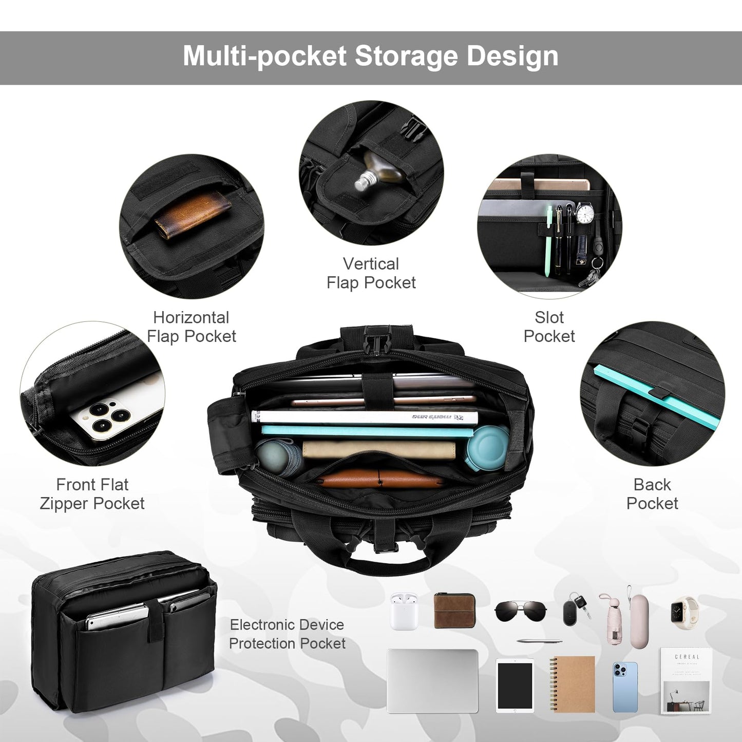 Stypos Tactical Messenger Bag, 15.6/17.3 Inch Tactical Briefcase for Man Military Laptop Bag Messenger Shoulder Bag (Black)