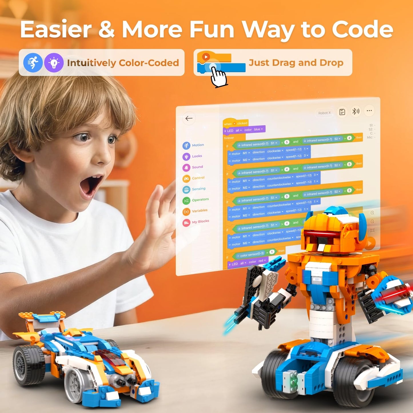 Apitor Robot X Robot Building Kit, 12-in-1 Programmable APP Remote Control RC Car, STEM Robotics Coding Set, Educational Birthday Gifts for Boys Girls Kids Ages 8-12 (600 Pieces)