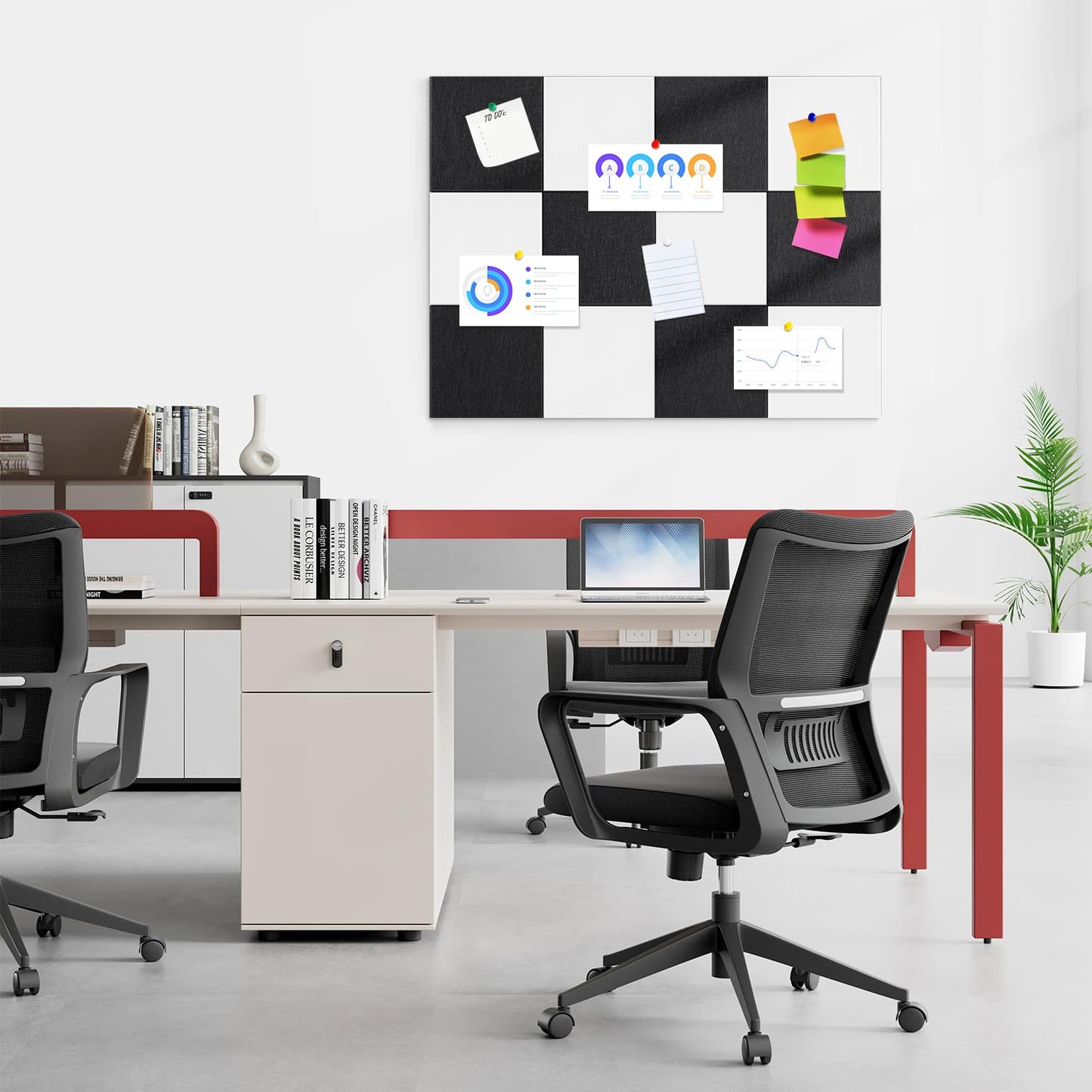 Large Felt Bulletin Board 48" x 36", Cork Board Alternative, 12 Pack Felt Wall Tiles with Push Pins and Adhesive Tabs, Cork Boards for Walls Pin Board for Office & HomePanels, Black