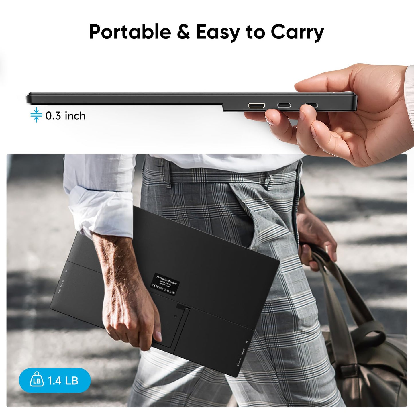 Travel Portable Monitor with Sleeve Bag, 15.6" FHD 1080P Portable Screen for Laptop with Kickstand, USB-C HDMI Second External Monitor, Screen Extender for Laptop Mac Phone PS4/5 Xbox Switch - Black
