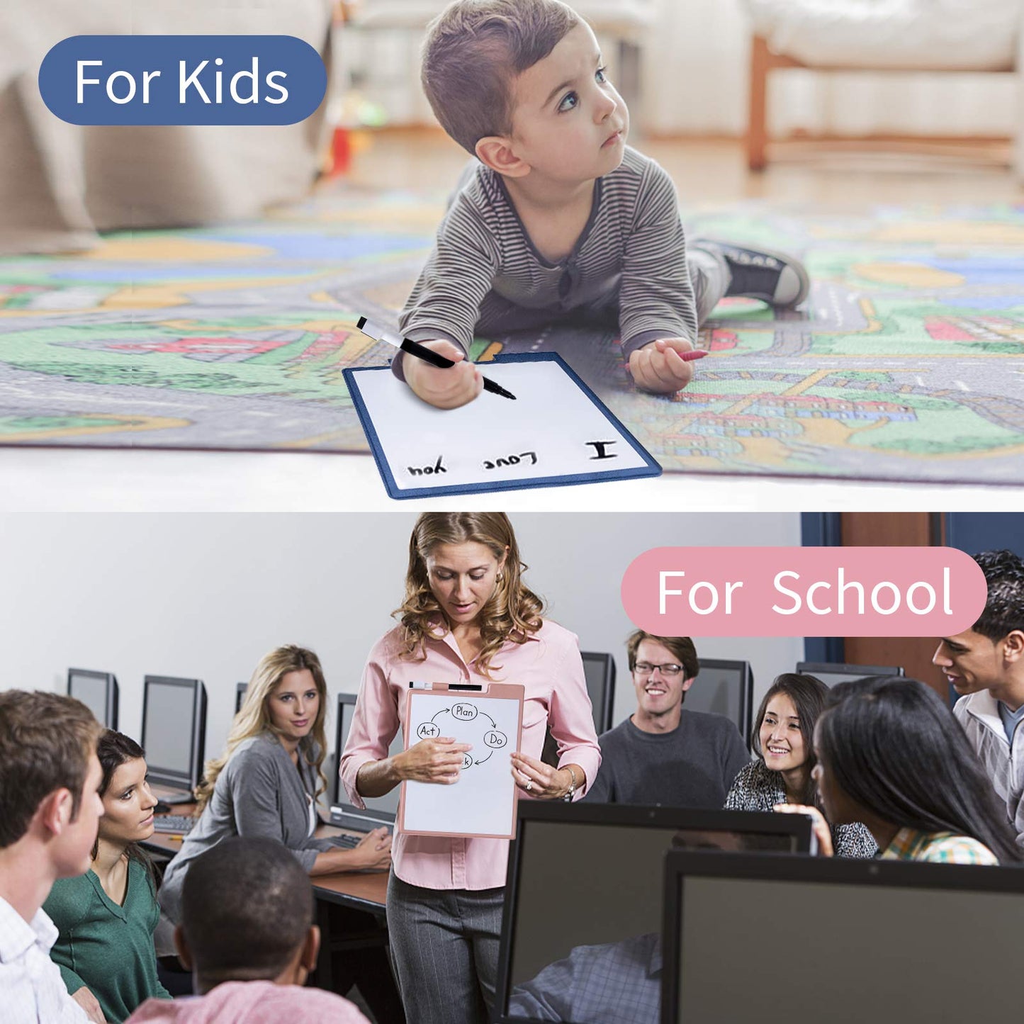 CRCHOM 9x12 Inch Small Dry Erase Board, Pink Desktop Whiteboard with Stand & PU Cover, Magnetic Portable Mini Dry Erase Board, Notebook Easel White Board for Desk, Office, Home, School