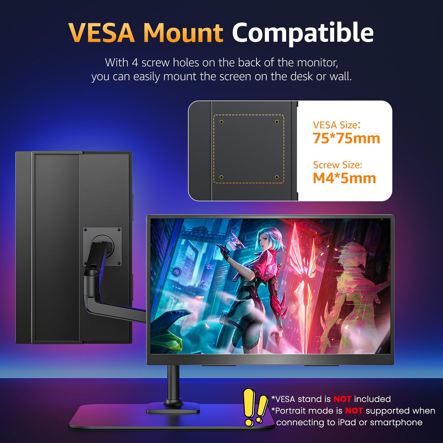 Upperizon Portable Monitor 18.5 inch FHD 125% sRGB 100Hz IPS HDR HDMI USB-C Travel Monitor for Laptop MacBook PC Surface PS5 Xbox, Large External Display with Kickstand & Speakers, VESA Compatible
