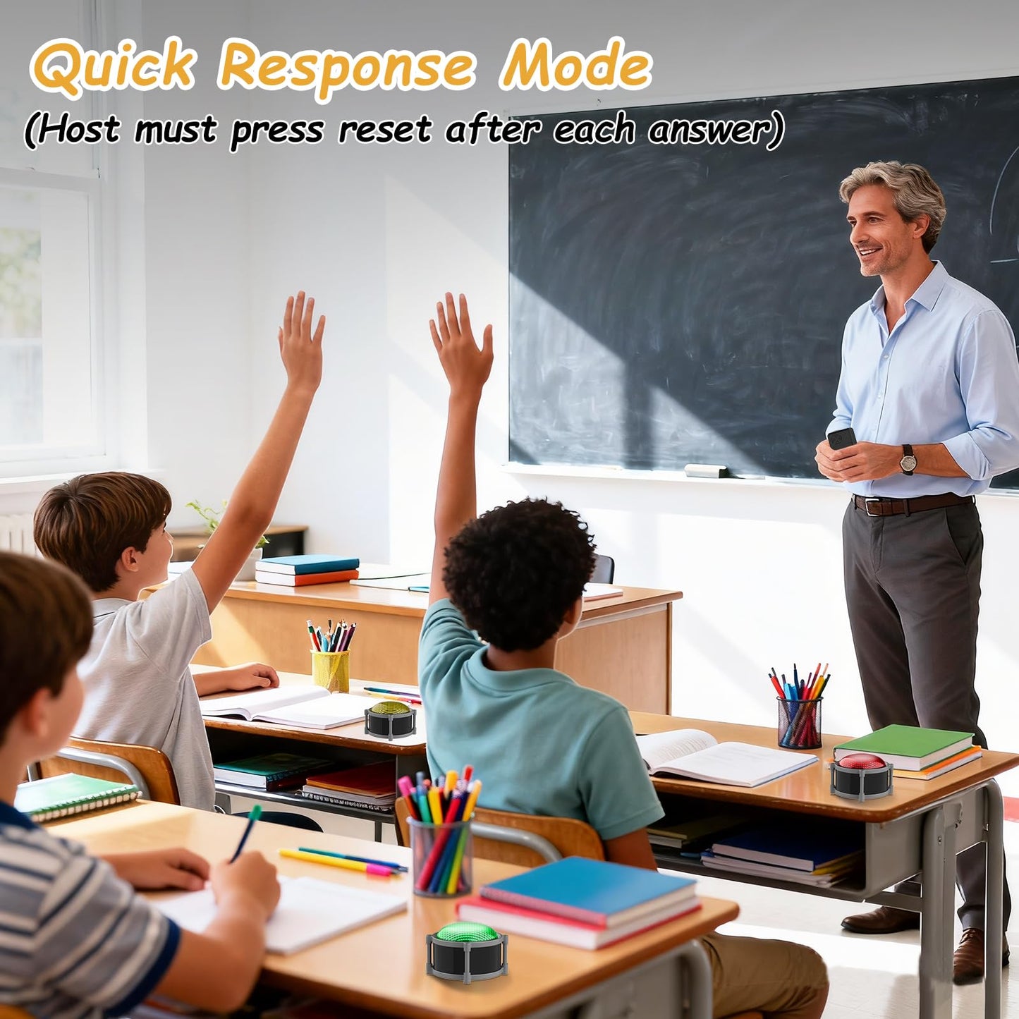 Buzzers for Trivia Games, Rechargeable Answer Buzzers for Classroom with Light, Show Who Buzzed First, 3-Second Auto Reset Buzzer System for Game Show, School, Jeopardy, Family Feud Night (8 Colors)