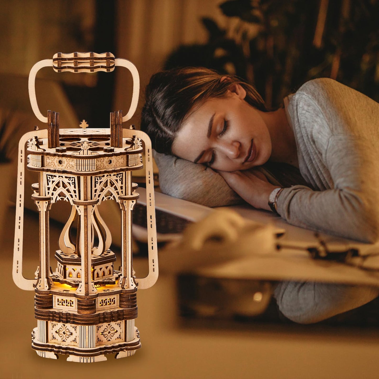 Foyucool 3D Wooden Puzzle for Adults, DIY Lantern Model Kit, Creative Assembly Model Building Kits to Build for Adults and Teens, DIY Assembly Puzzle, Woodcraft Kit for Christmas Day