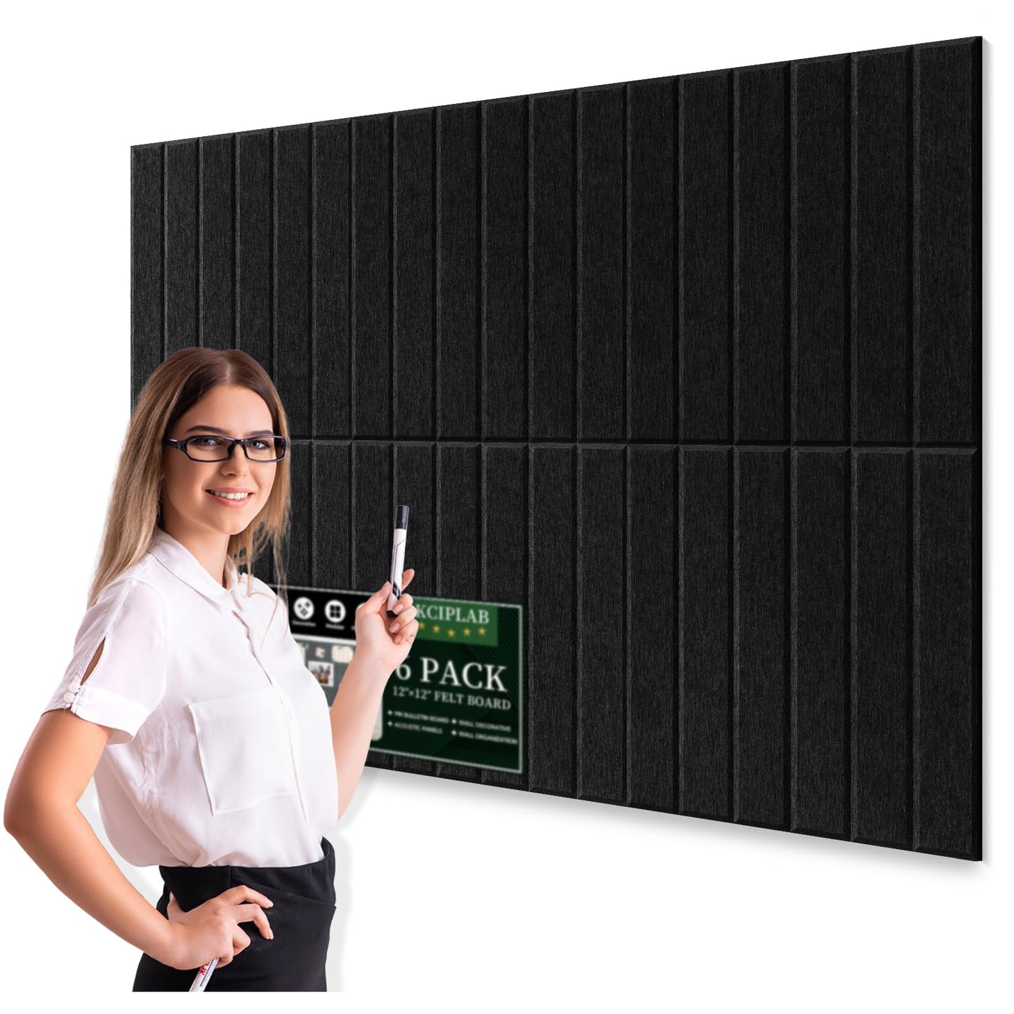 Large Cork Bulletin Board for Wall 36"x24", 6 Pack Felt Slat Wall Panel Tiles with 30 Pushpins, 25 Safe Removable Adhesive Tabs, Decorative Pin Board Tack Board for Office Home School