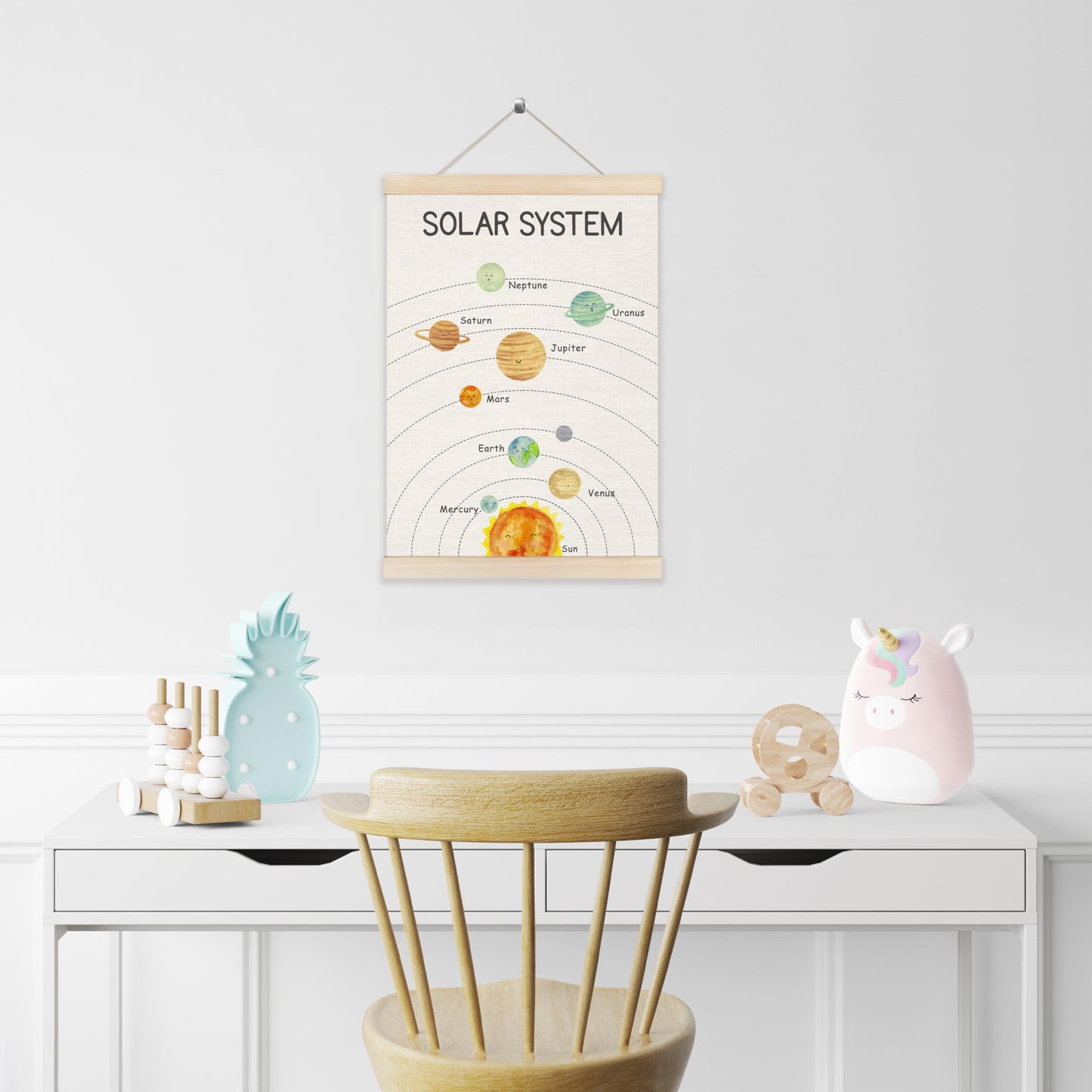 Koesus Solar System Nursery Wall Art Poster Hanger Frame 12x16 Inch, Space Solar Planets Educational Canvas Pictures Prints Framed Wall Decor for Classroom Toddler Kids Nursery Bedroom Playroom