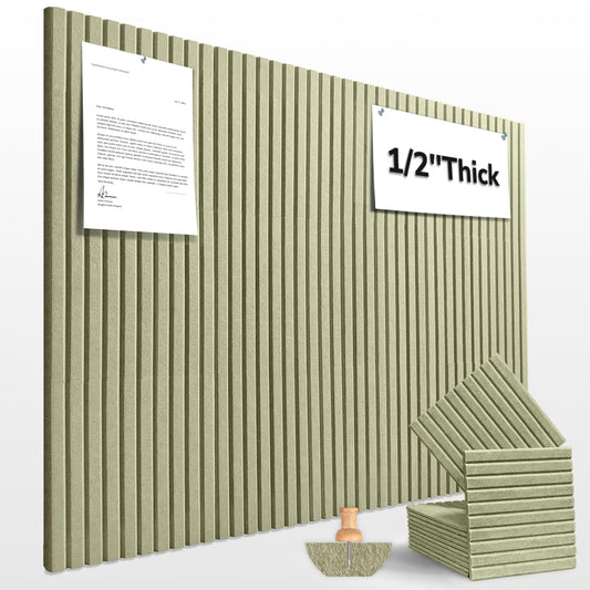 Large Cork Boards for Walls 48"x 36" - 1/2” Thick Bulletin Board, 12 Pack Felt Wall Tiles with Safe Removable Adhesive Tabs, Pin Board Cork Board for Office - Sage Green