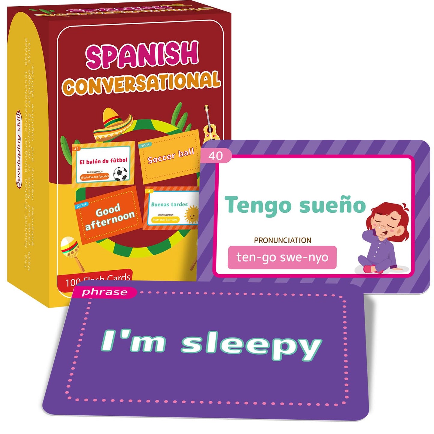 100 Spanish Conversational Phrase Flash Cards with Prounciation Educational Bilingual Language Learning Guide Spanish Phrases Beginner Saying for Travel Memory School Classroom Quick Reference