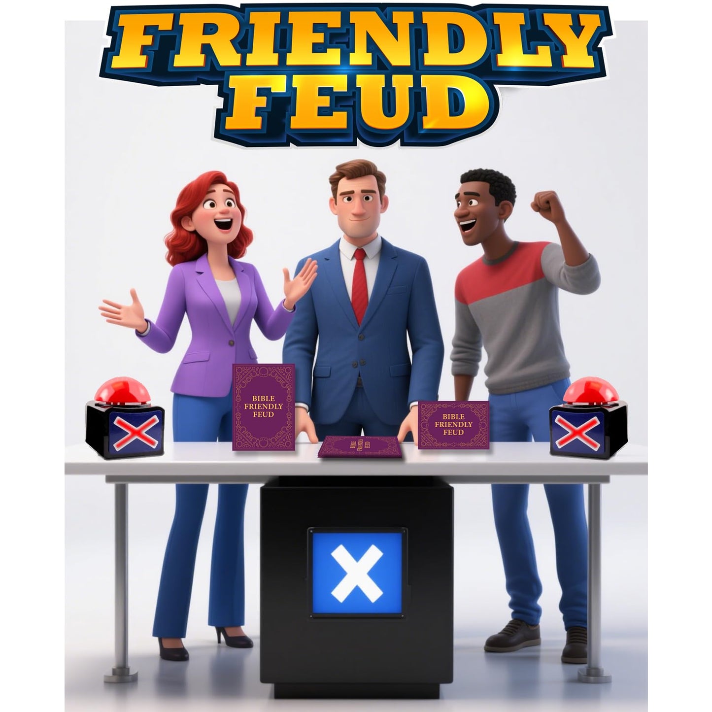 Bible Friendly Feud Game with 2 Buzzers Set, Bible Game Supplies Set, Church Feud Quiz, Games for Church Group - BISC006B