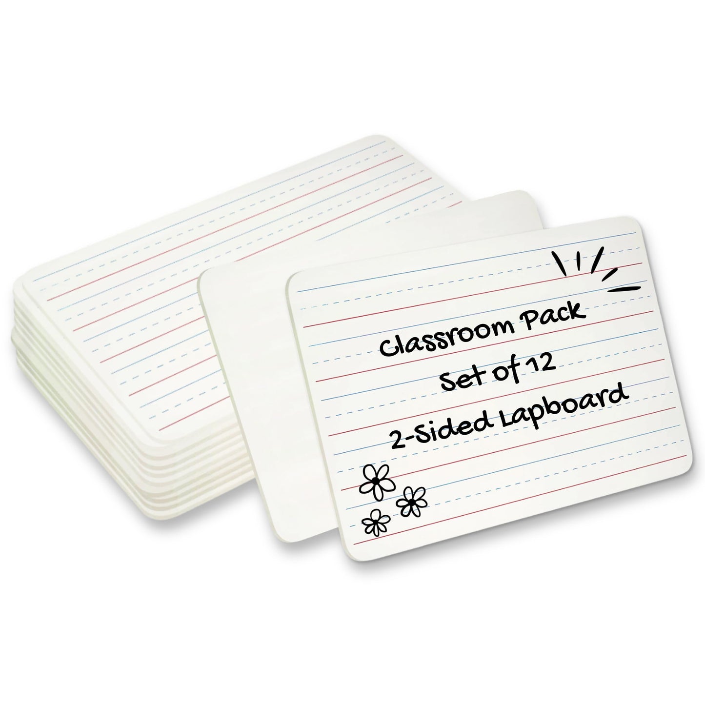 Charles Leonard Dual-Side Mini Dry Erase Boards, Classroom Pack of Mini Lapboards, Set of 12, Plain and Lined Sided Dry Erase White Boards, 9x12 Inches (35120)