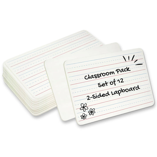 Charles Leonard Dual-Side Mini Dry Erase Boards, Classroom Pack of Mini Lapboards, Set of 12, Plain and Lined Sided Dry Erase White Boards, 9x12 Inches (35120)