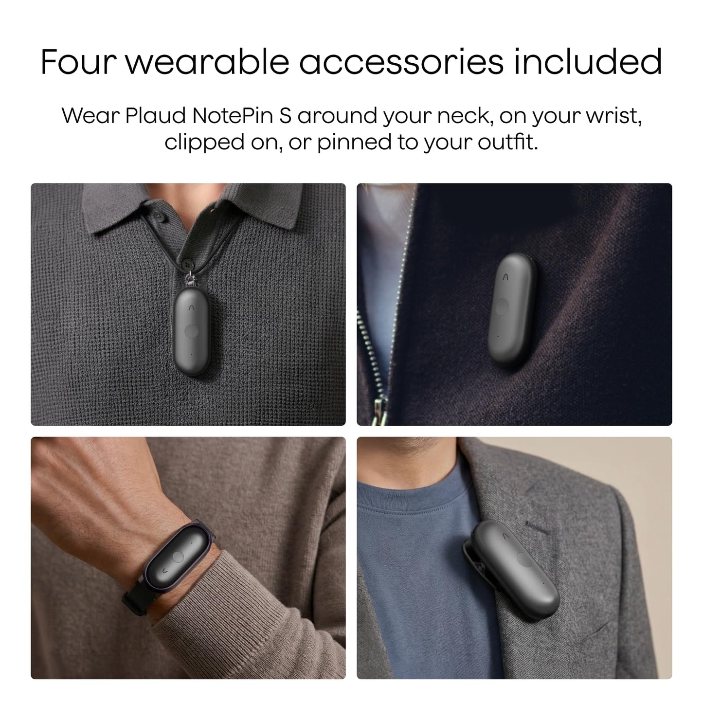 Plaud NotePin S AI Voice Recorder, Wearable AI Notetaker, AI Transcribe & Summarize, Support 112 Languages, 64GB Audio Recorder for Meetings Interviews, Professionals, Teams, with 4 Accessories
