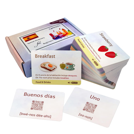 CARDDIA | Spanish Vocabulary Educational Flashcards for Beginners | Pictures, Example Sentences, Audio for Pronunciation