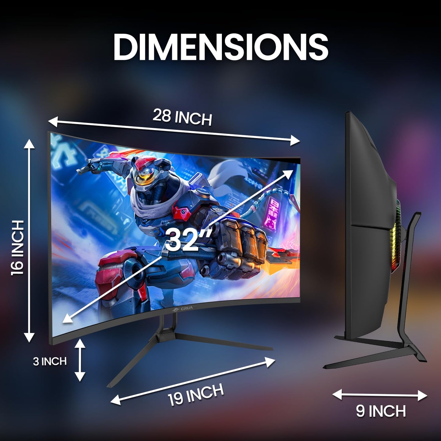 CRUA 32'' 4K Curved Gaming Monitor, UHD 3840x2160 240Hz VA Screen, 1500R, FreeSync, 120% sRGB, Built-in Speakers, PIP/PBP, DP 1.4 & HDMI 2.1, Tilt Adjustable/Wall Mountable-Black