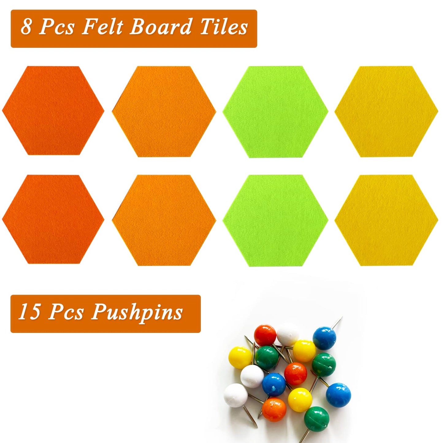 HULAVO 8Pcs Hexagon Felt Cork Board Tiles, Self Adhesive DIY Bulletin Board Pin Board for Office School Home Wall Decor Stickers Memos Photos Display (Gradual Orange)