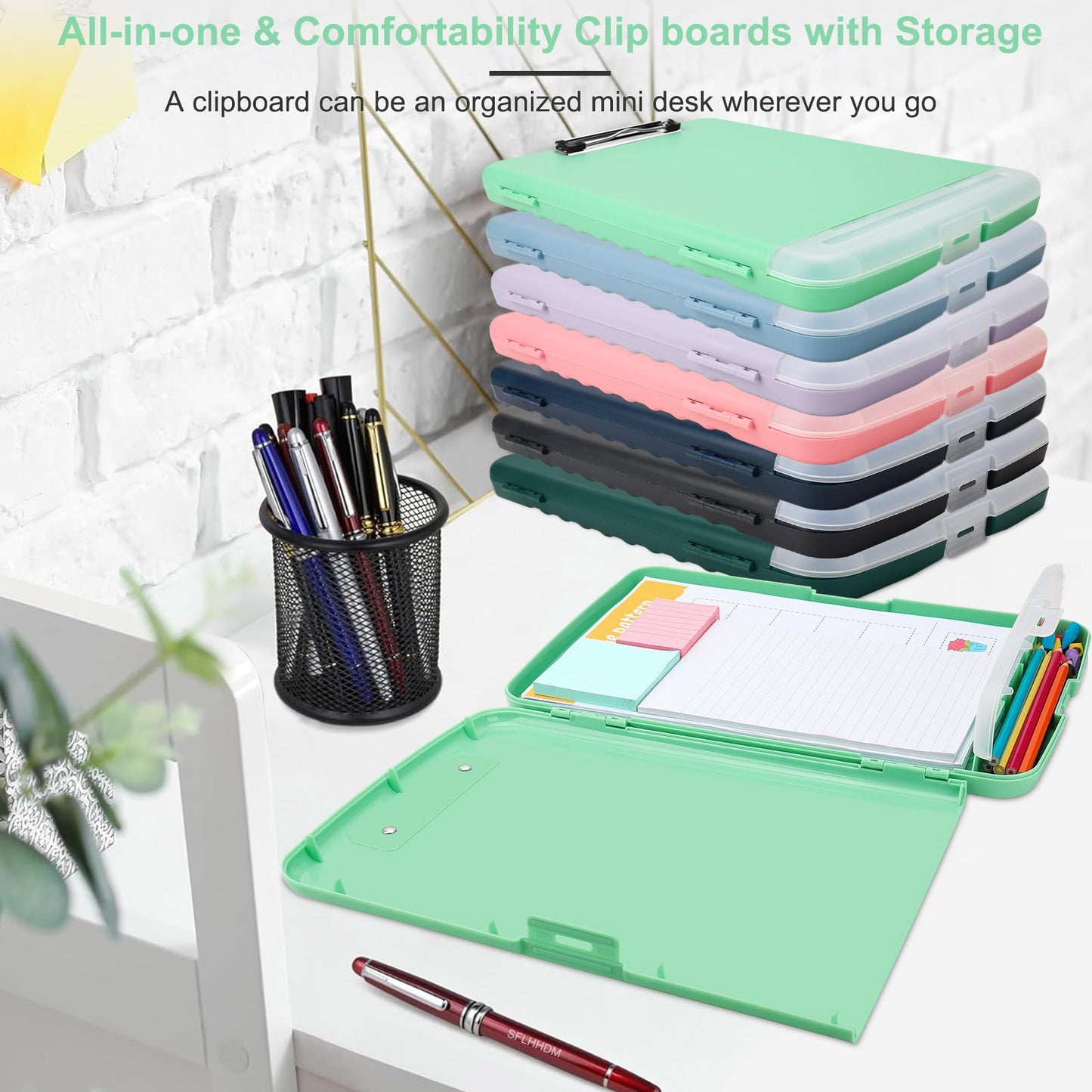 SFLHHDM Clip Boards 8.5x11 with Storage, Low Profile Clip Plastic Clipboards, Nursing Clipboard Folder with Pen Holder, Heavy Duty Clipboard with Storage, Nurse Binder Case for Classroom