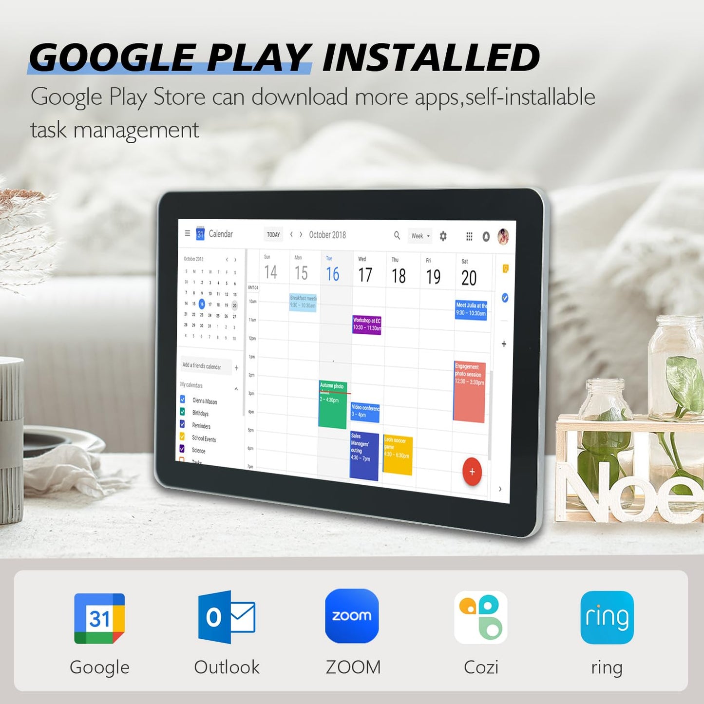 TouchWo 15.6 to 27 inch Touchscreen Digital Calendar & Wall Planners, Smart Whiteboard Calendar for Chore Chart & Work Schedule, Built in Speakers and Camera, Include Wall Mount & Desk Stand (15.6-inch)