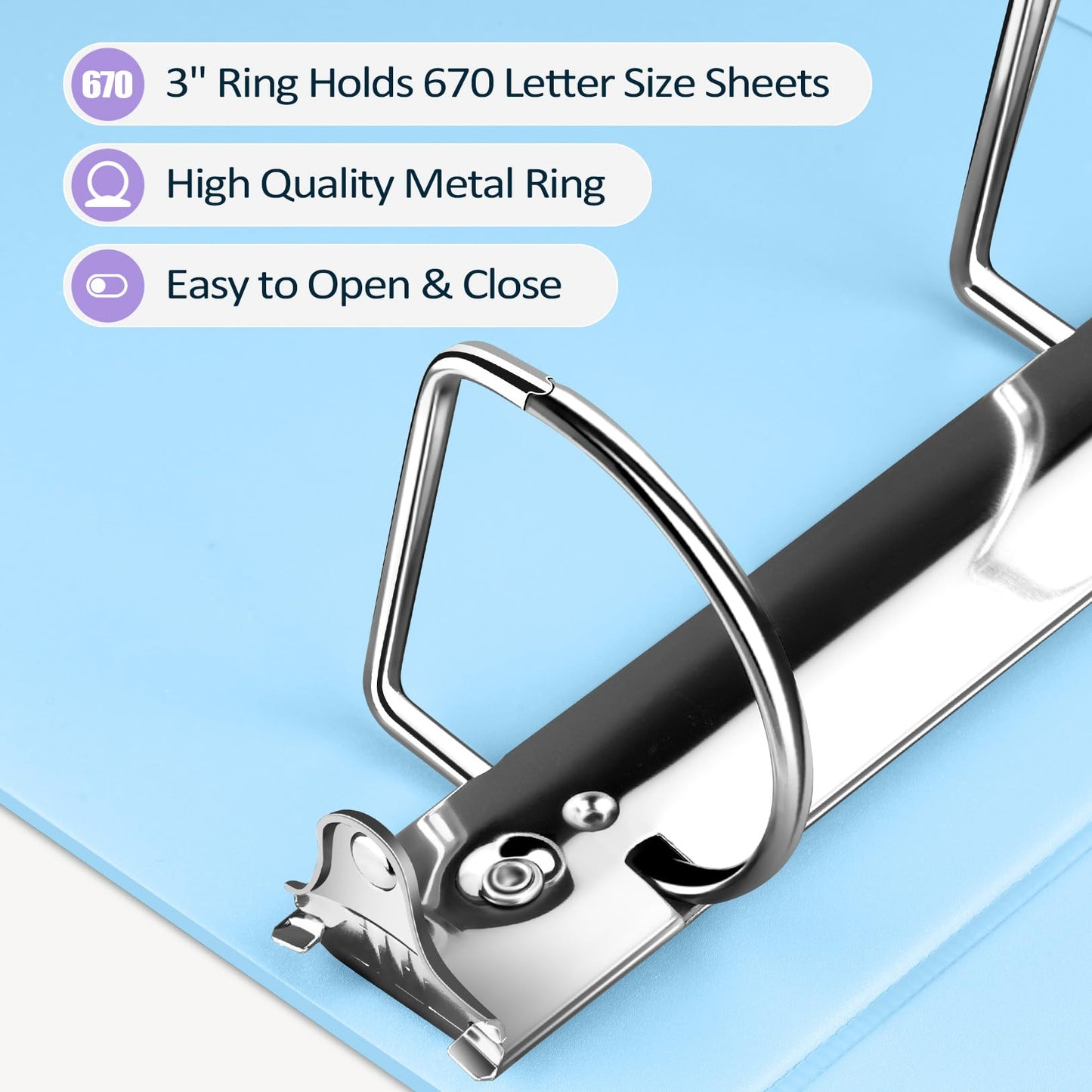 BinderX Extra Durable 3 Inch 3 Ring Binder, D-Ring Large Binder, Holds 670 Sheets of 8.5x11 Paper, Customizable View Cover with Inside Pocket, Heavy Duty 3 Ring Binders for School, White