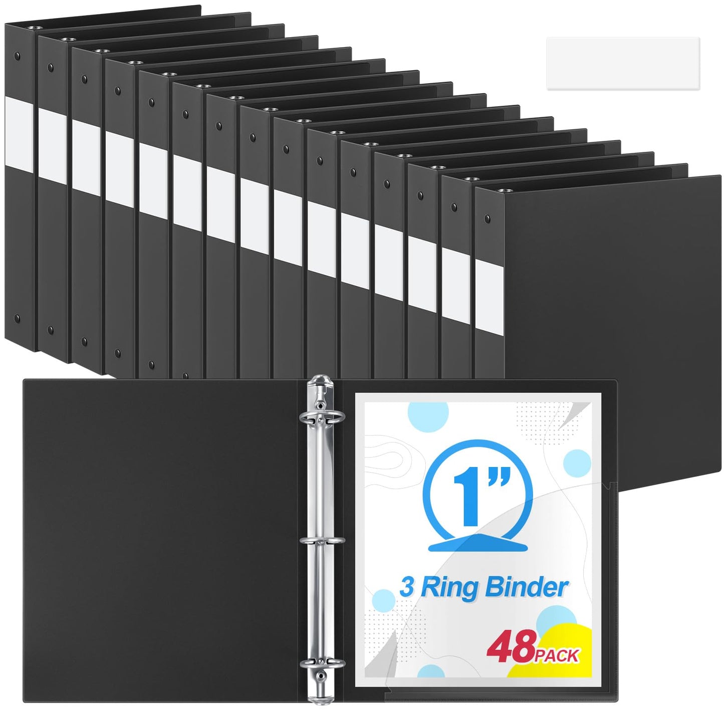Henoyso 48 Pack 1 Inch 3 Ring Plastic Binders, Bulk Flexible PP Binders for Classroom & School Supplies, Letter Size 8.5 x 11, Holds 240 Sheets with Interior Pocket (Black)
