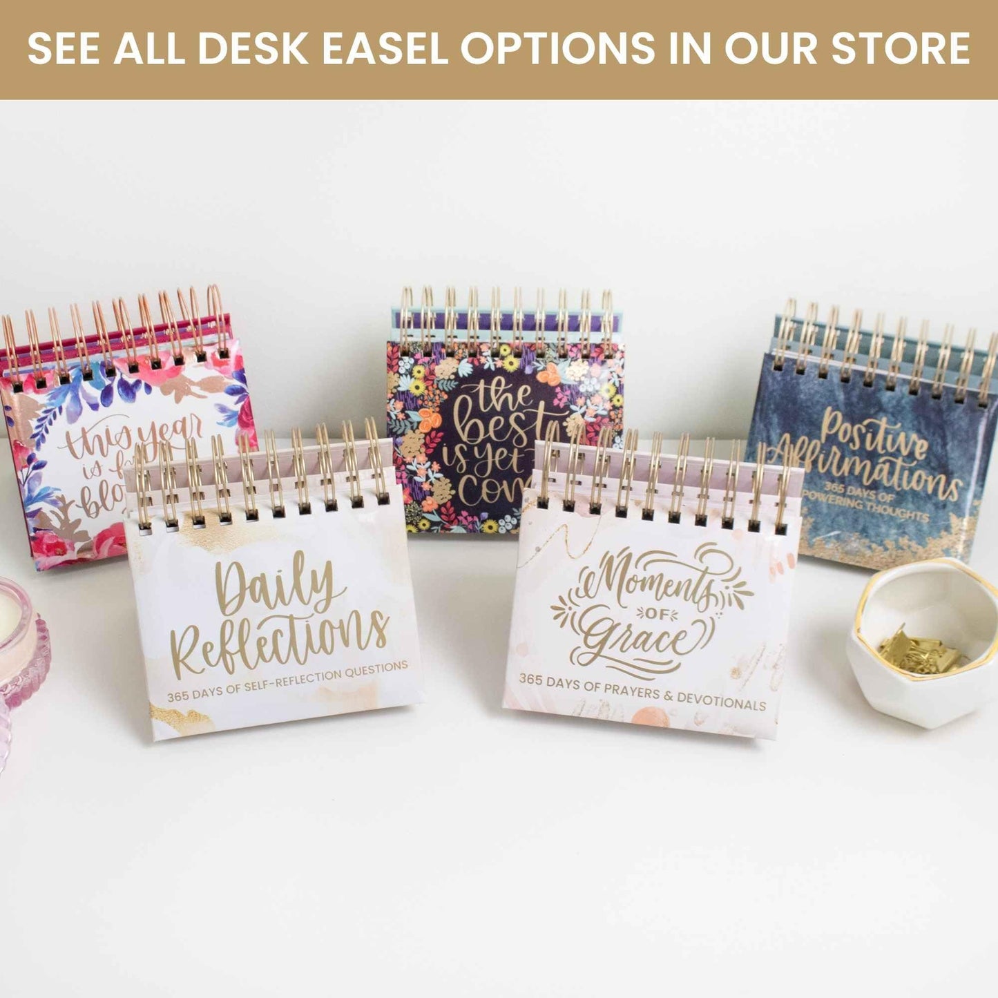 bloom daily planners x Writefully His Undated Perpetual Desk Easel - Christian Inspirational Standing Desktop Flip Calendar - Page a Day - (5.25" x 5.5") - Moments of Grace