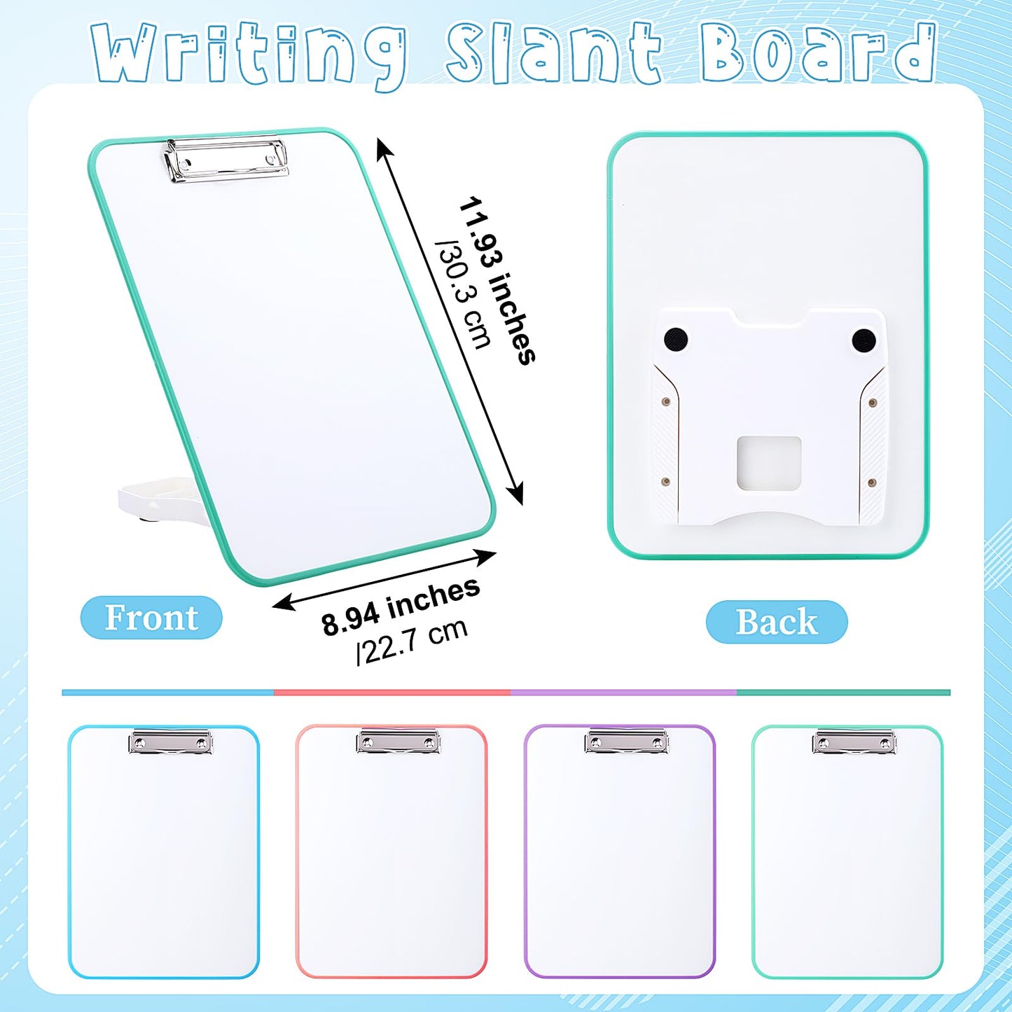 Seajan 4 Set Writing Slant Board with Stand, 15°-75° Desktop Whiteboard Dry Erase Clipboard 12x9 Inch Portable Reusable Handwriting Practice Teacher Office Supplies for Reading Drawing Studying